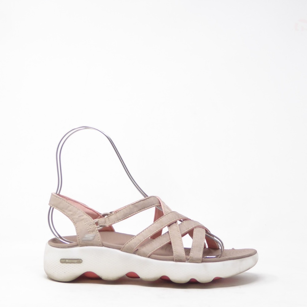 Skechers Womens Go Walk Massage Fit Transcend Sandals Taupe Strappy Sport 8